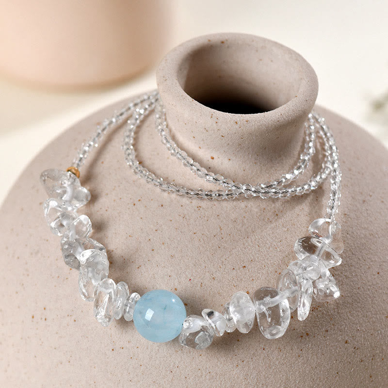 Kette Aquamarin Kristall Unregelmäßig Heilung Quarz Anhänger elegant