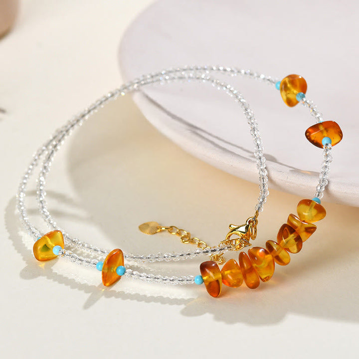 Kette Kristall Perle Orange Unregelmäßig – Klarheit Naturstein Schmuck