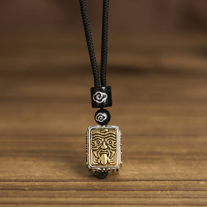 Tibetische Anhänger Kette schwarze Tibetsteine Wohlstandsgöttin Schutz Amulett