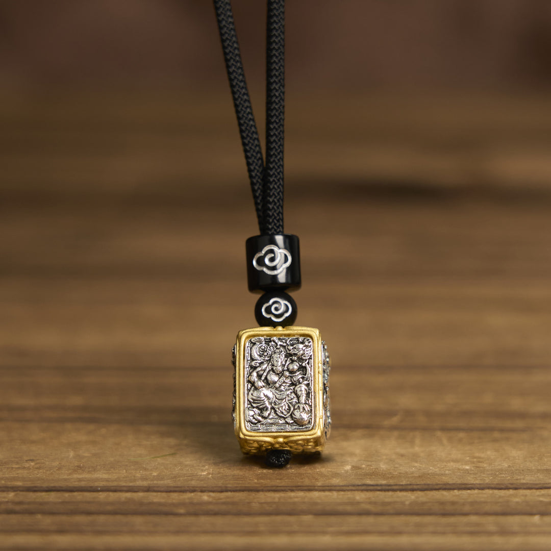 Schwarze Kette mit Wohlstandsgöttin Anhänger Tibetsteine Talisman Schutz
