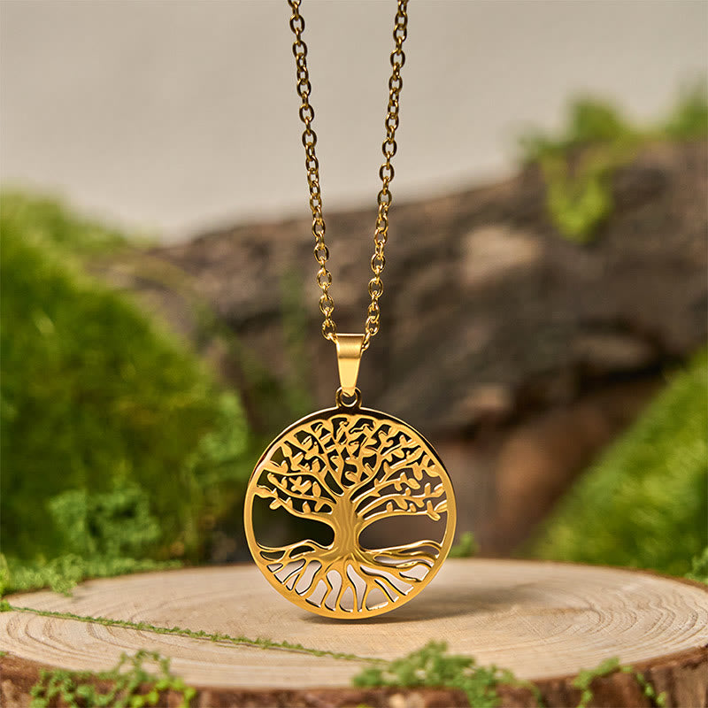Goldene Kette Titanium Steel Lebensbaum Erleuchtung Baum-Anhänger Natur