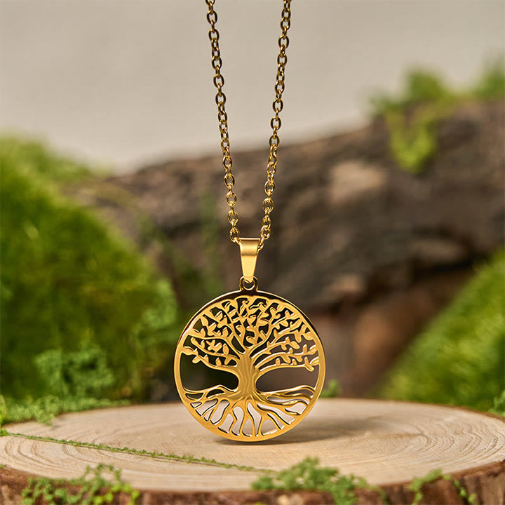 Goldene Kette Titanium Steel Lebensbaum Erleuchtung Baum-Anhänger Natur