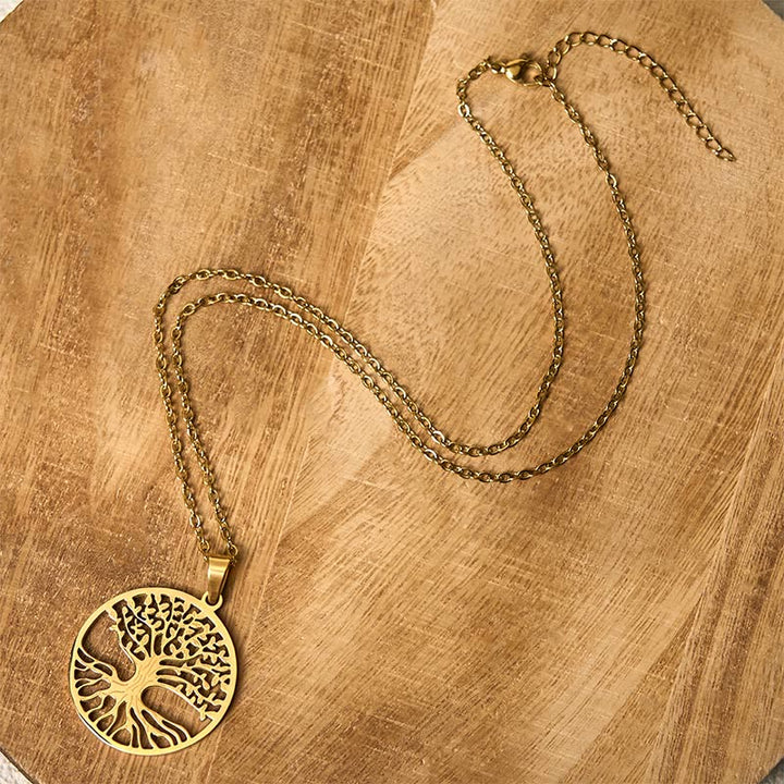 Goldene Kette Titanium Steel Lebensbaum Erleuchtung Anhänger elegant