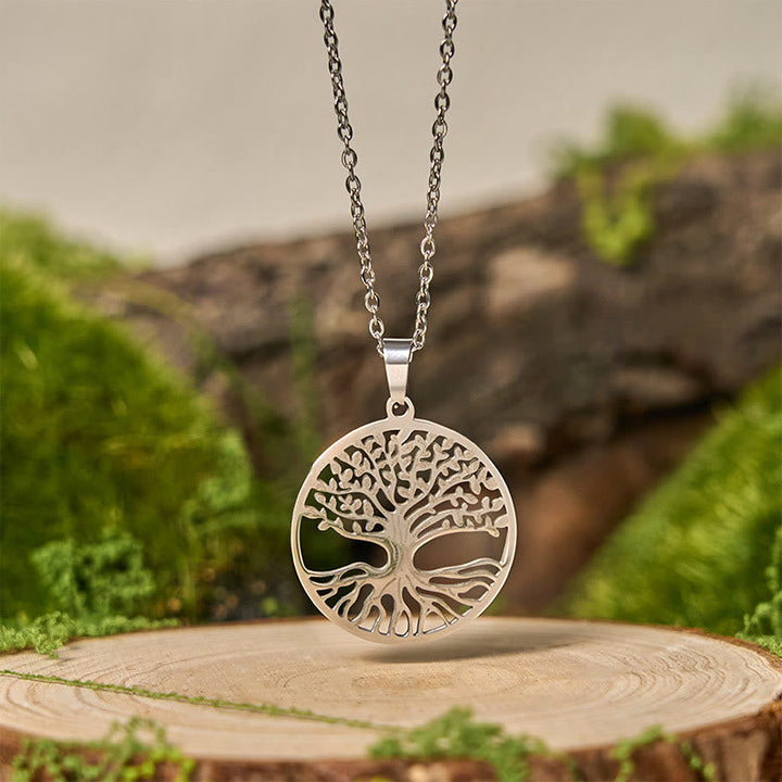 Titanium Steel Lebensbaum Kette Erleuchtung Anhänger Silber Halskette Natur