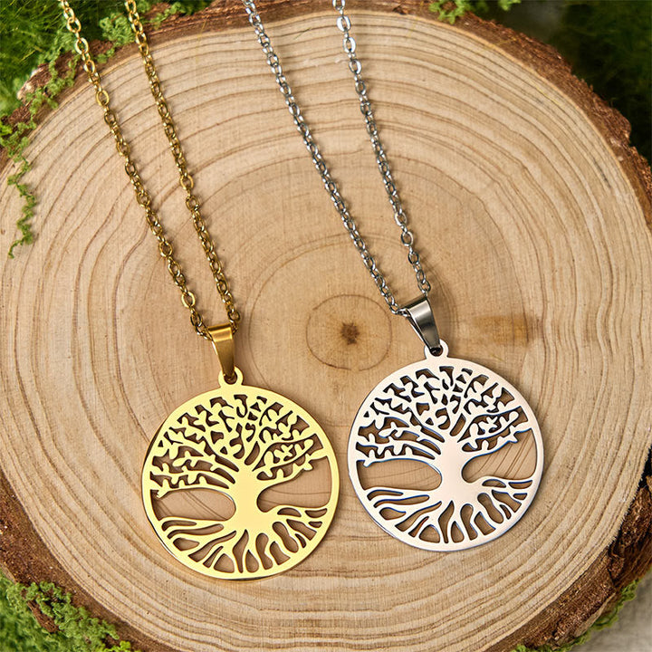 Kette Titanium Steel Lebensbaum Erleuchtung Anhänger Gold Silber