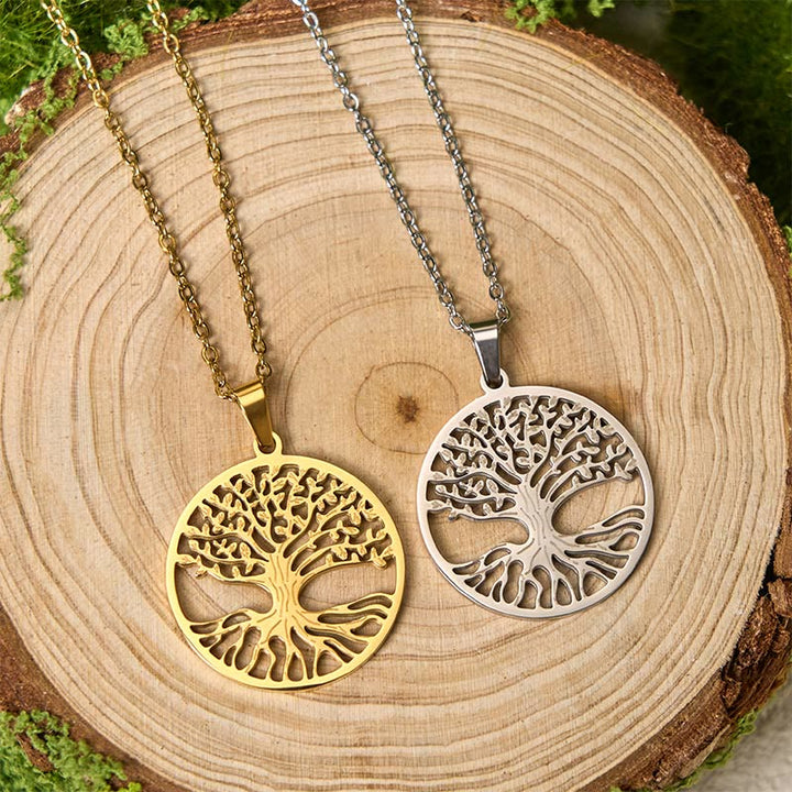 Kette Titanium Steel Lebensbaum Erleuchtung gold silber Anhänger Holz