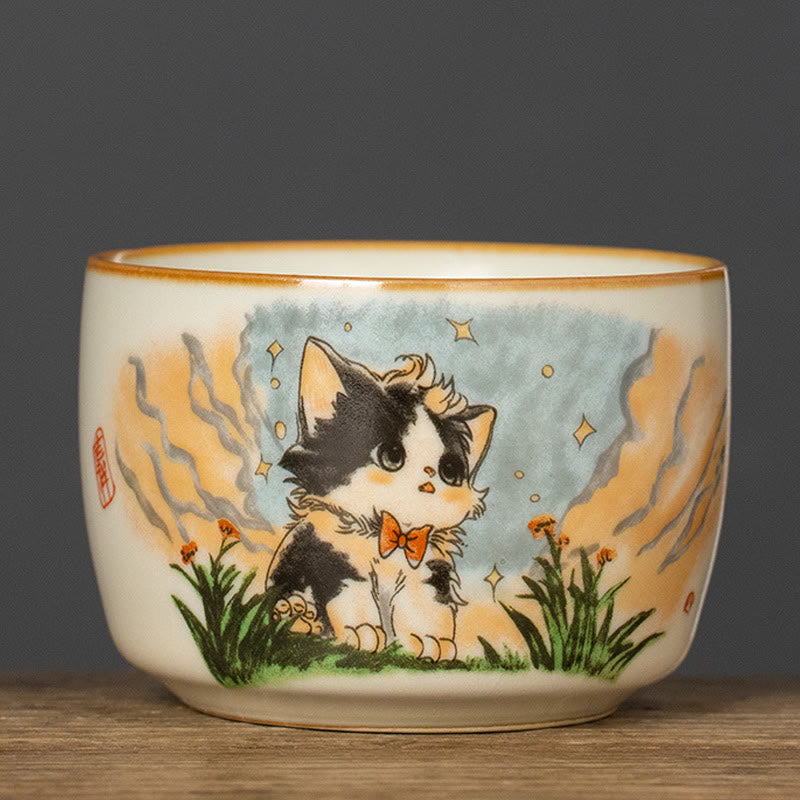 Japanische Teetasse Katze Fliege Keramik Katze 115 ml