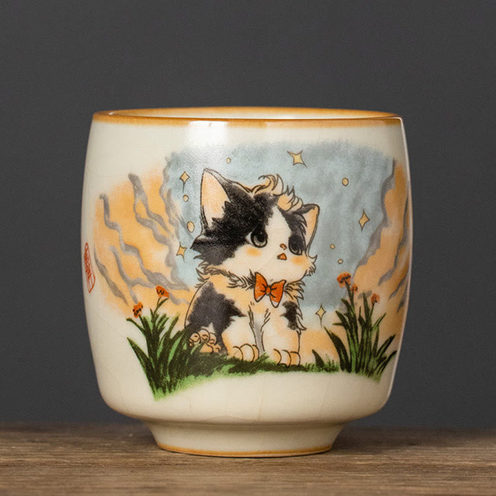Japanische Teetasse Katze Fliege Keramik Katze 95 ml