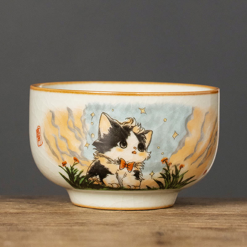 Japanische Teetasse Katze Fliege Keramik Katze 120 ml (hoch)