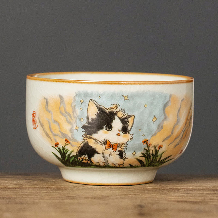 Japanische Teetasse Katze Fliege Keramik Katze 120 ml (hoch)