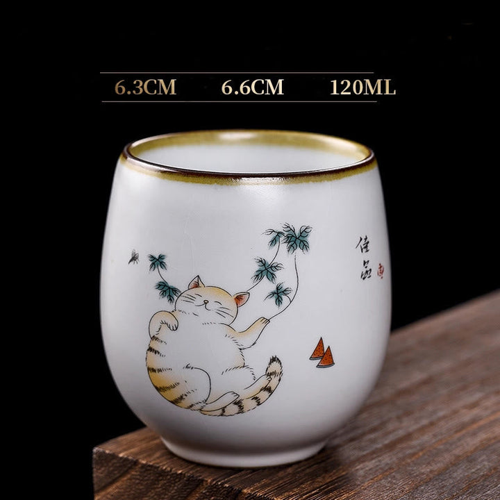 Teetasse Büro Liegende Katze Zweige Liegende Katze & Blätter (120ml)