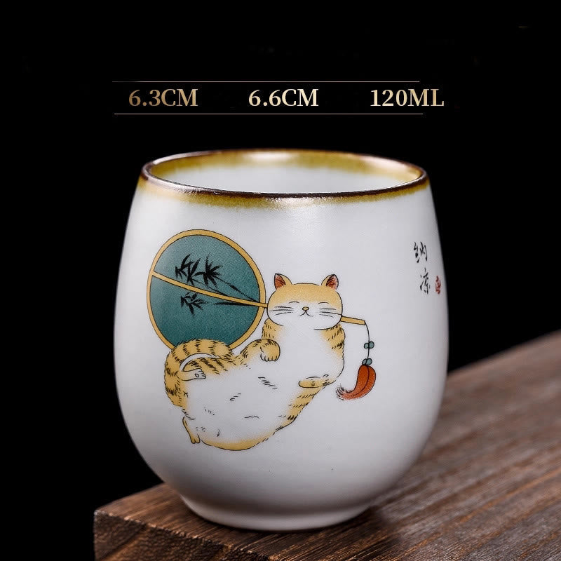 Teetasse Büro Liegende Katze Zweige Liegende Katze & Fächer (120ml)