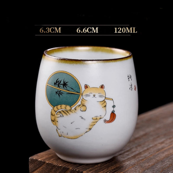 Teetasse Büro Liegende Katze Zweige Liegende Katze & Fächer (120ml)