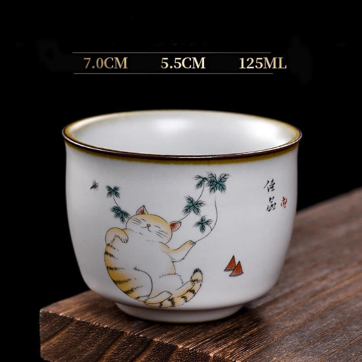 Teetasse Büro Liegende Katze Zweige Liegende Katze & Blätter (125ml)