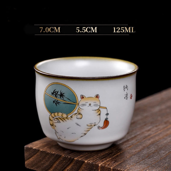 Teetasse Büro Liegende Katze Zweige Liegende Katze & Fächer (125ml)