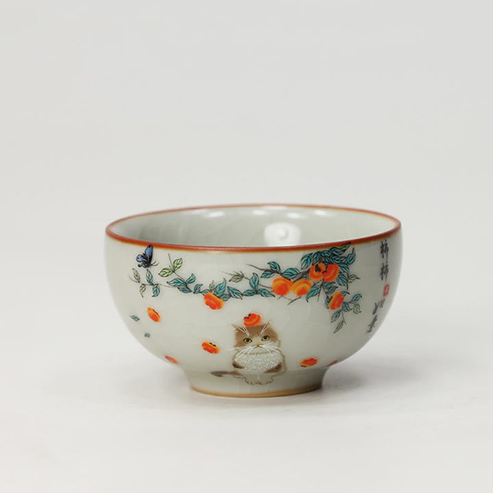 Porzellan Teetasse Katze Schmetterling Katze schmal