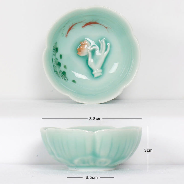 Teebecher Aus Porzellan Koi Lotus Keramik Roter Koi-Fisch & Hand