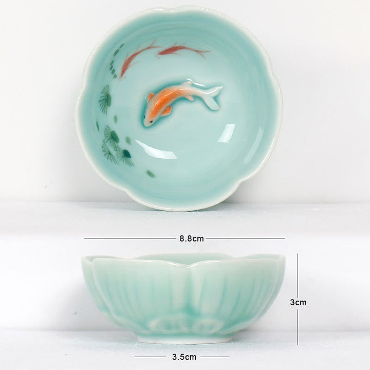 Teebecher Aus Porzellan Koi Lotus Keramik Roter Koi-Fisch & Blätter