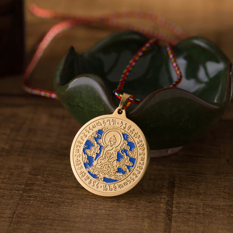 Anhänger Kette Edelstahl Medizin-Buddha Herzmantra vergoldet bunte Steine