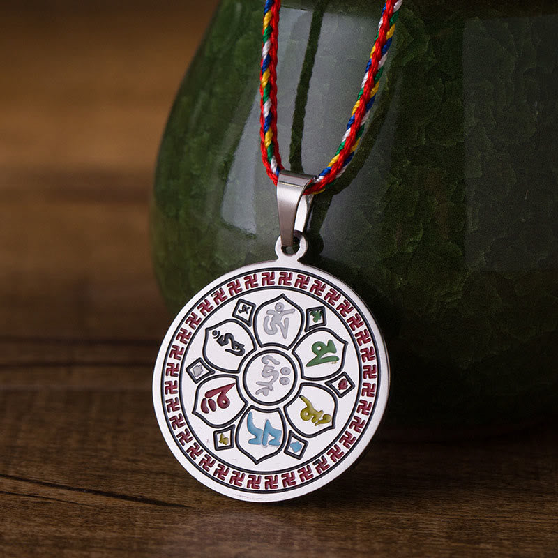 Kette Edelstahl Schutz silberner Anhänger mit spirituellen Symbolen Amulett