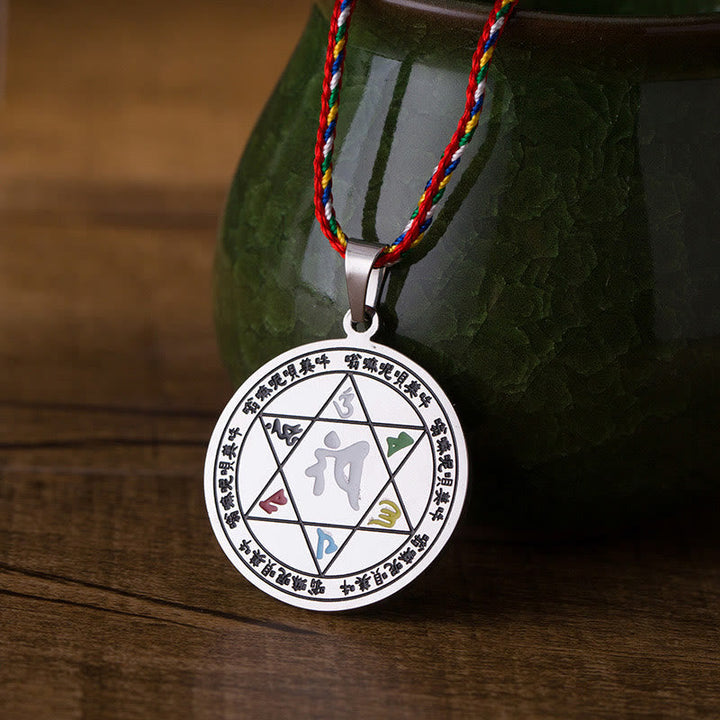 Kette Edelstahl – Schutz Anhänger Pentagramm asiatische Zeichen farbig