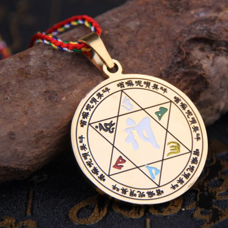 Edelstahl Kette Schutz Amulett Anhänger mit bunter Schnur Mystik