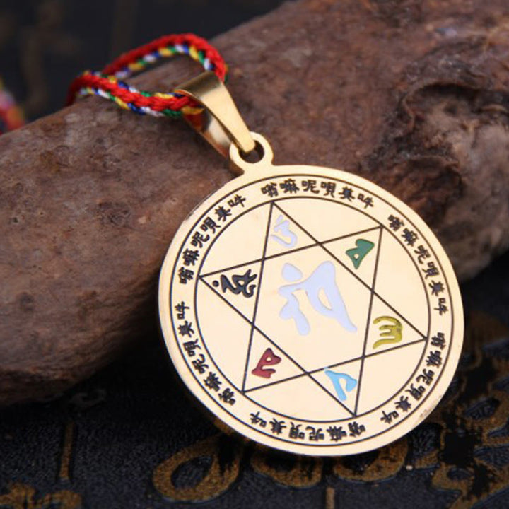 Edelstahl Kette Schutz Amulett Anhänger mit bunter Schnur Mystik