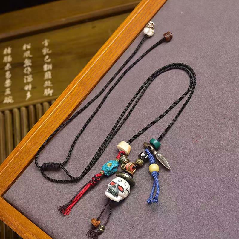 Schwarze Schädel Kette Totenwaldherr Tibet Neubeginn Perlen Anhänger