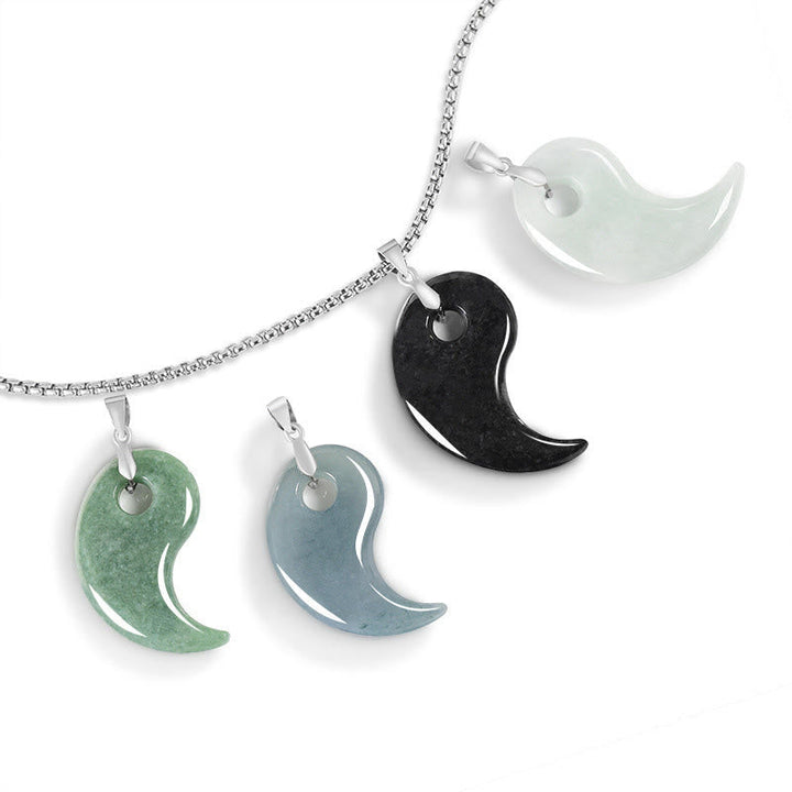 Jade Kette Tropfen Anhänger Yin Yang Symbol Buddha Glück Titanstahl
