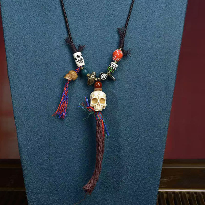 Schädel Kette mit Perlen Böse-Geister-Schutz Tibet Stärke Anhänger
