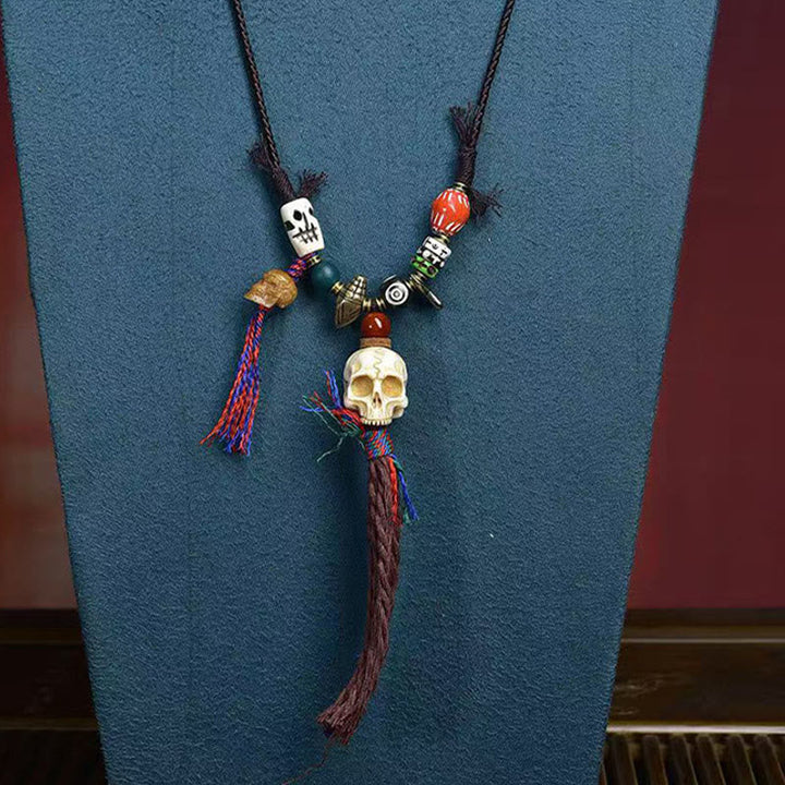 Schädel Kette mit Perlen Böse-Geister-Schutz Tibet Stärke Anhänger
