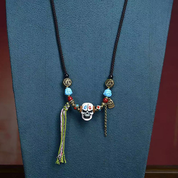 Schädel Kette Tibet Böse-Geister-Schutz Stärke blaue Perlen Anhänger