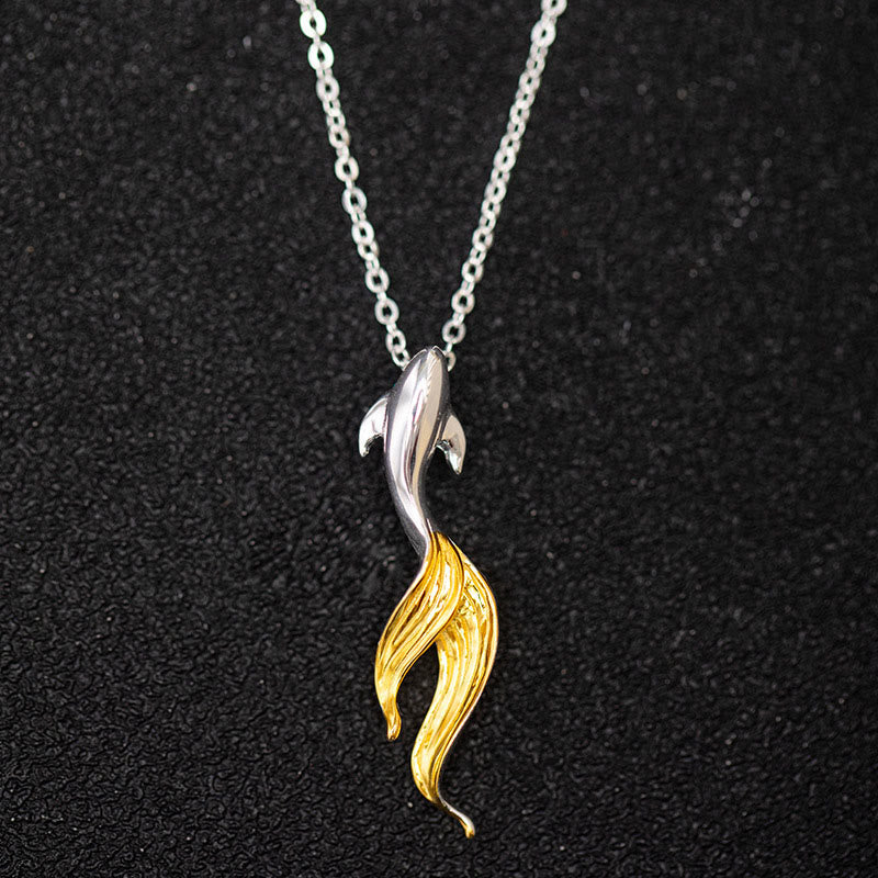 Silber Koi Fisch Anhänger 925er Silber mit Vergoldung an Halskette