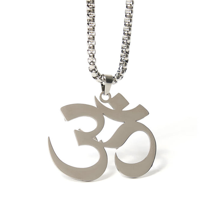 Edelstahl Kette Om Symbol Anhänger silber Mantra Fokus Schmuck