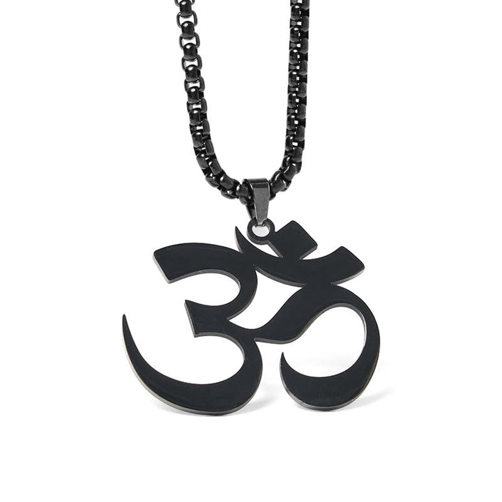 Om Symbol Kette Edelstahl Anhänger schwarzer Naturstein Mantra Fokus