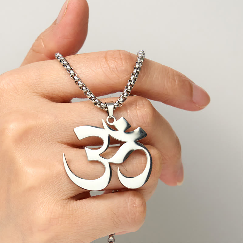 Edelstahl Kette Om Symbol Silber Anhänger Meditation Fokus