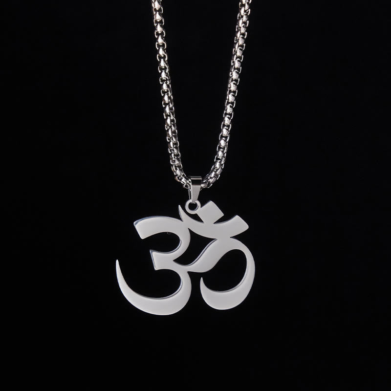 Om Symbol Edelstahl Kette Anhänger silber Mantra Fokus