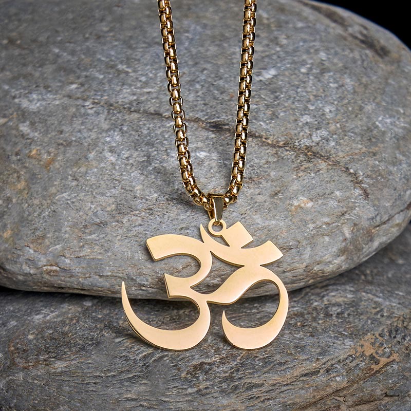 Goldene Om Kette Edelstahl Anhänger Mantra Symbol Yoga Fokus