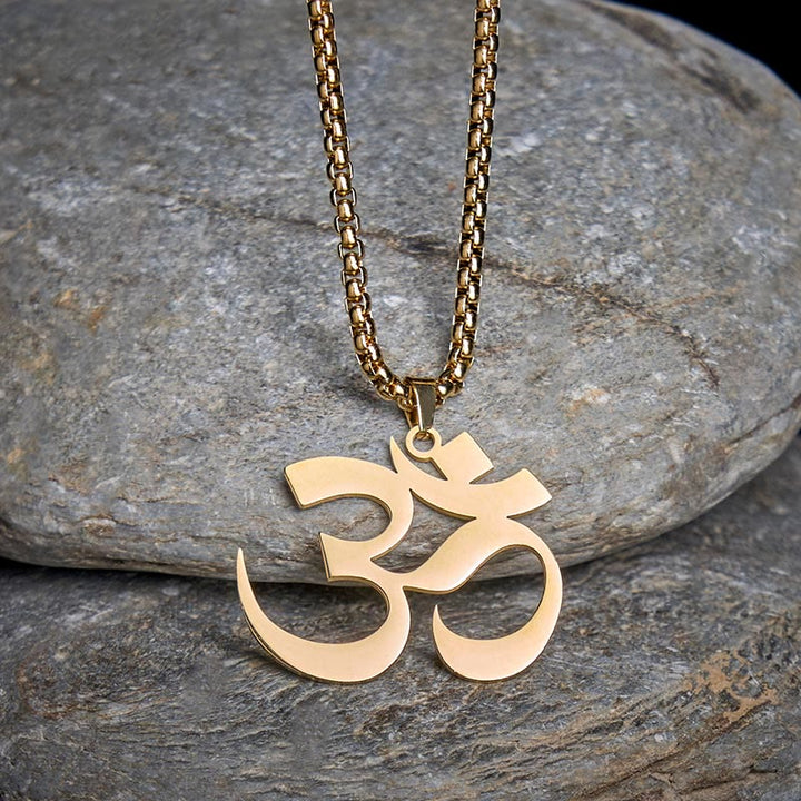 Goldene Om Kette Edelstahl Anhänger Mantra Symbol Yoga Fokus