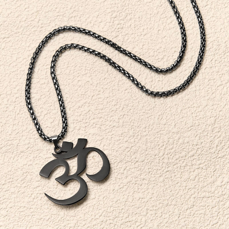 Schwarze Edelstahl Kette Om Symbol Mantra Fokus Anhänger