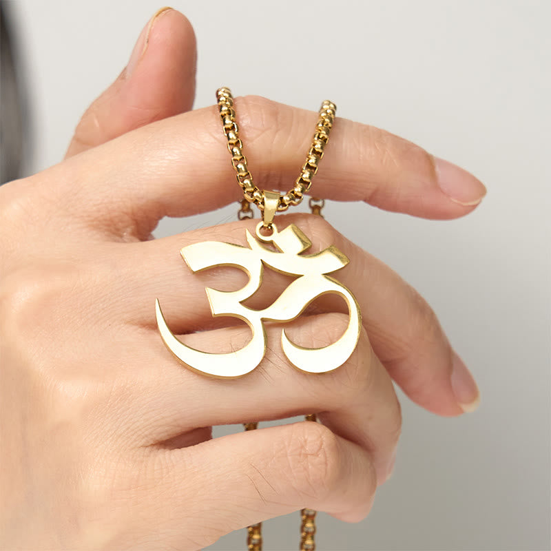 Kette Edelstahl Om Symbol Anhänger goldfarben Mantra Fokus Schmuck