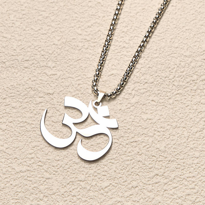 Silberkette Om-Symbol Edelstahl Anhänger Mantra Fokus Halskette Schmuck