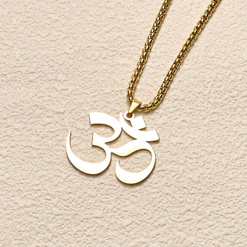 Om Symbol Edelstahl Kette goldfarben Anhänger Meditation Mantra