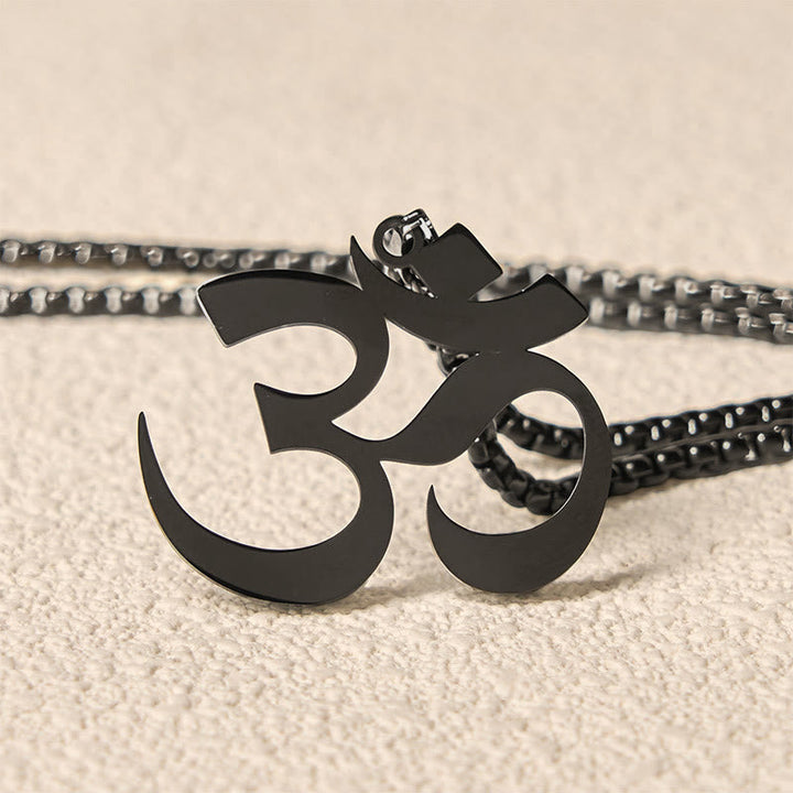 Om Kette Edelstahl schwarz Symbol Mantra Fokus Anhänger
