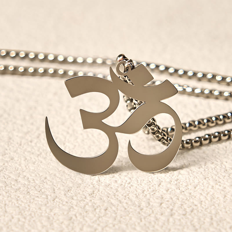 Om Symbol Kette Edelstahl Anhänger Mantra silberne Perlen