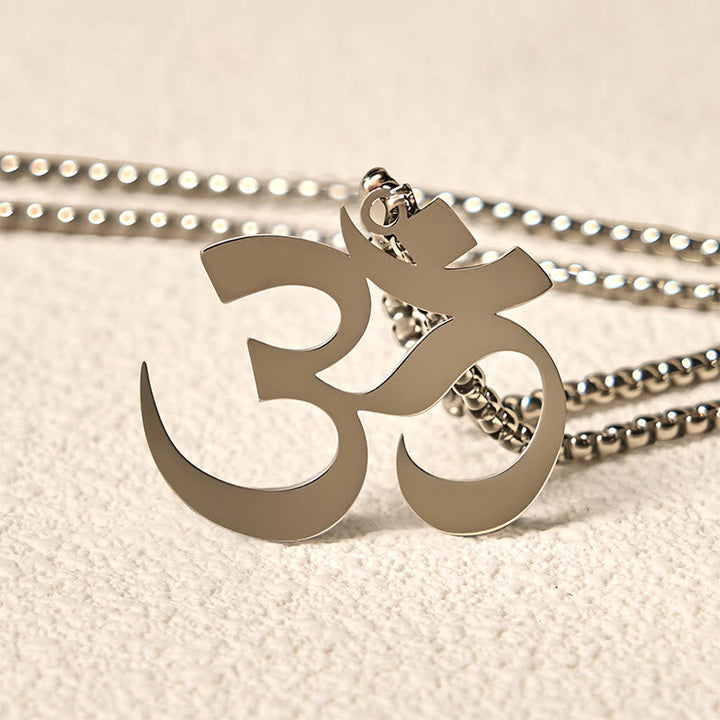 Om Symbol Kette Edelstahl Anhänger Mantra silberne Perlen