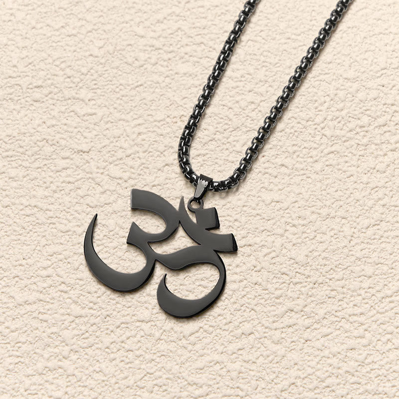 Schwarze Edelstahl Kette Om Symbol Mantra Anhänger Meditation Fokus