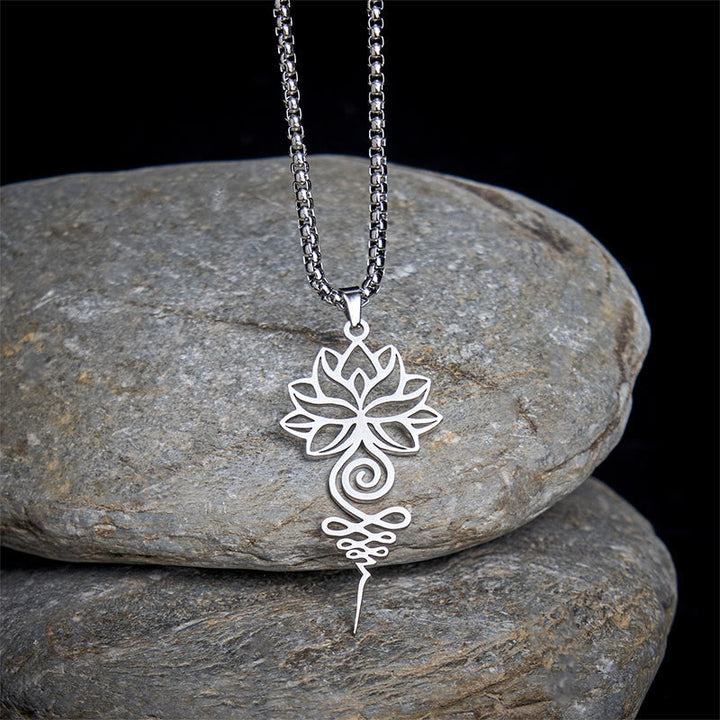 Silberne Lotus Unalome Kette Edelstahl mit Chakra Anhänger
