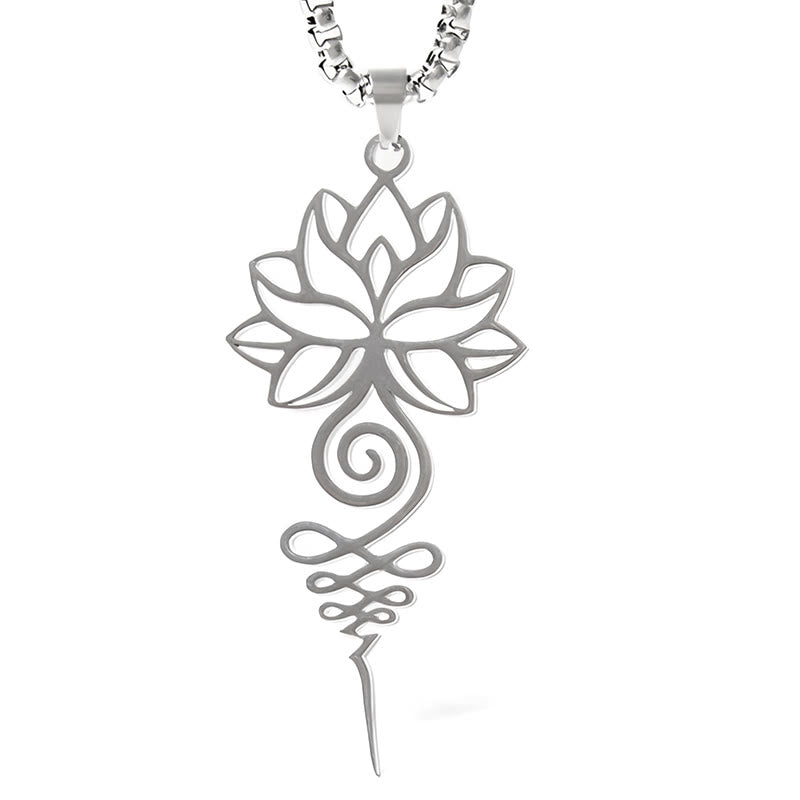 Edelstahl Kette silber Lotus Unalome Chakra Anhänger Erleuchtung
