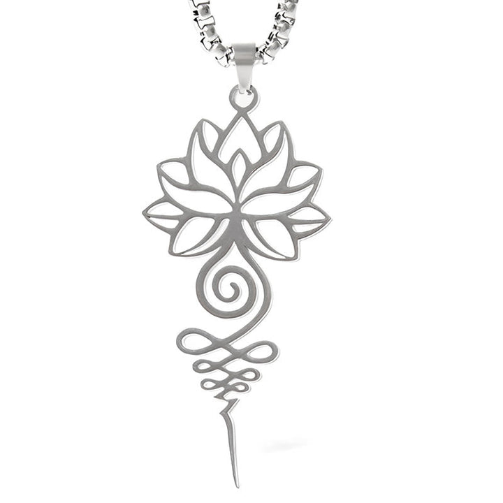 Edelstahl Kette silber Lotus Unalome Chakra Anhänger Erleuchtung